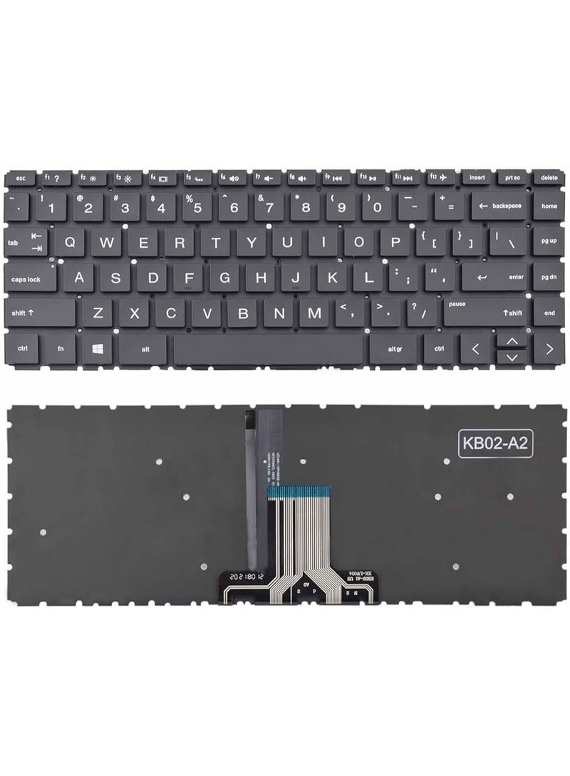 لوحة مفاتيح بديلة بإضاءة خلفية لأجهزة HP 14-dh Series، وPavilion 14-CD/CM/CK/DQ/DK/DG/FQ/CS، و240 G7/G8، و245 G7، و246 G7، وPavilion X360 14-CD/14M-CD - إطار أسود، تخطيط اللغة الإنجليزية الأمريكية - Image 1